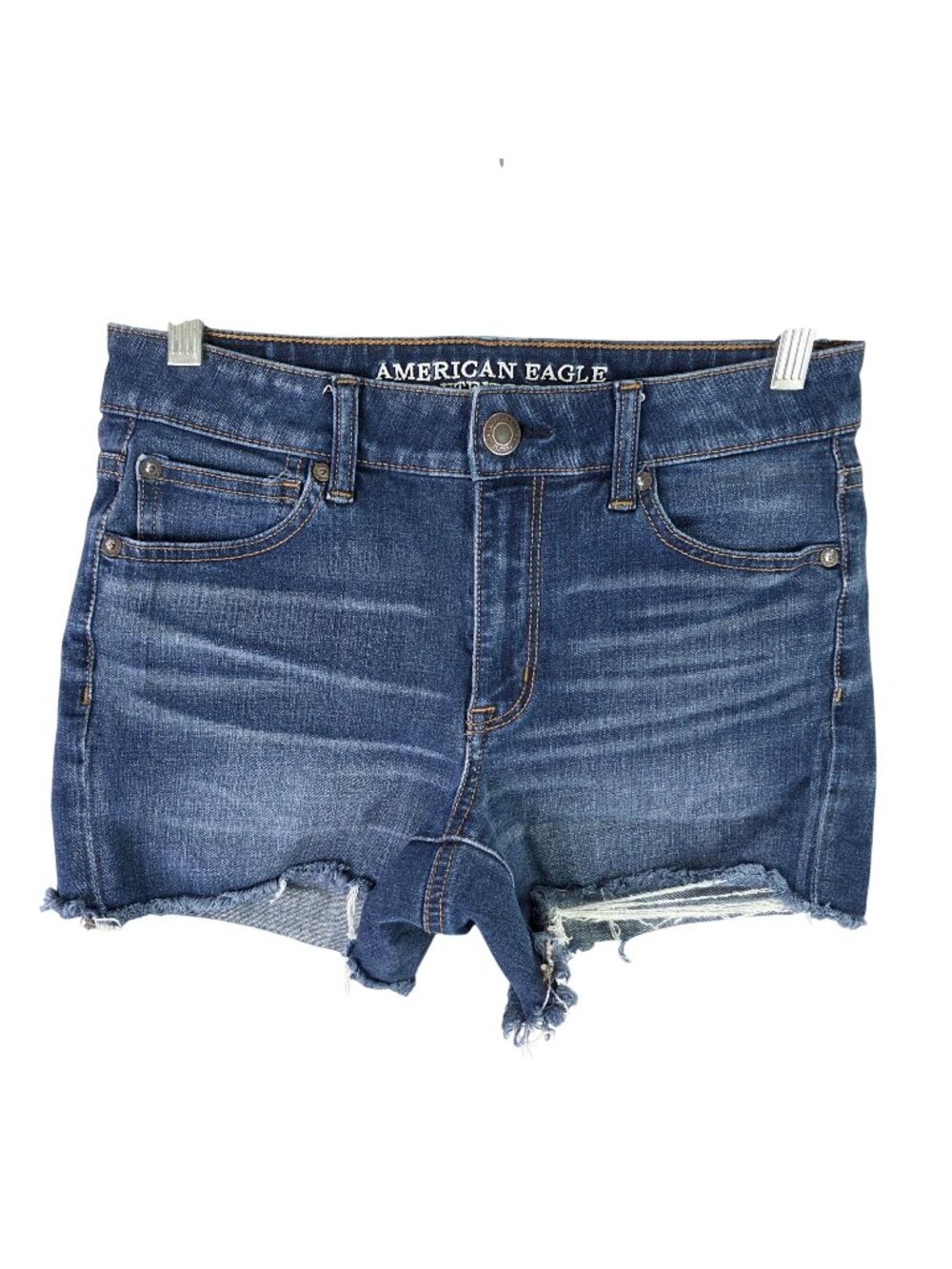 Womens American Eagle Hi Rise Shortie Denim Jean Shorts Distressed 4" Inseam 6